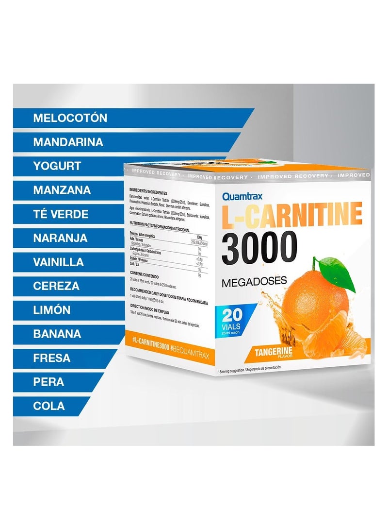 Quamtrax L-Carnitine 3000 Shot Orange Flavor 20 Vials 25ml - Image 3