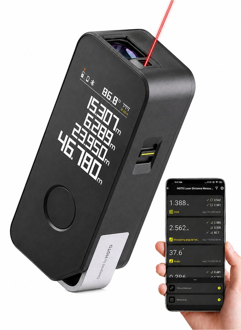HOTO Real-time Measuring & One-button Operations: After starting the product, short press the power/measure button, and the present distance will be displayed in real-time. Single-button design for a facile and interactive experience. Measuring accuracy is plus ±1/16-in (2mm). It uses a harmless double laser head with a 0.2s instantaneous response to achieve higher efficiency - Image 1