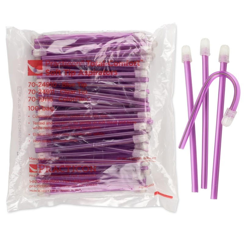 Practicon 7019116 PUR Total Comfort Colorflex Disposable Saliva Ejector, Purple, Pack of 100 - Image 1