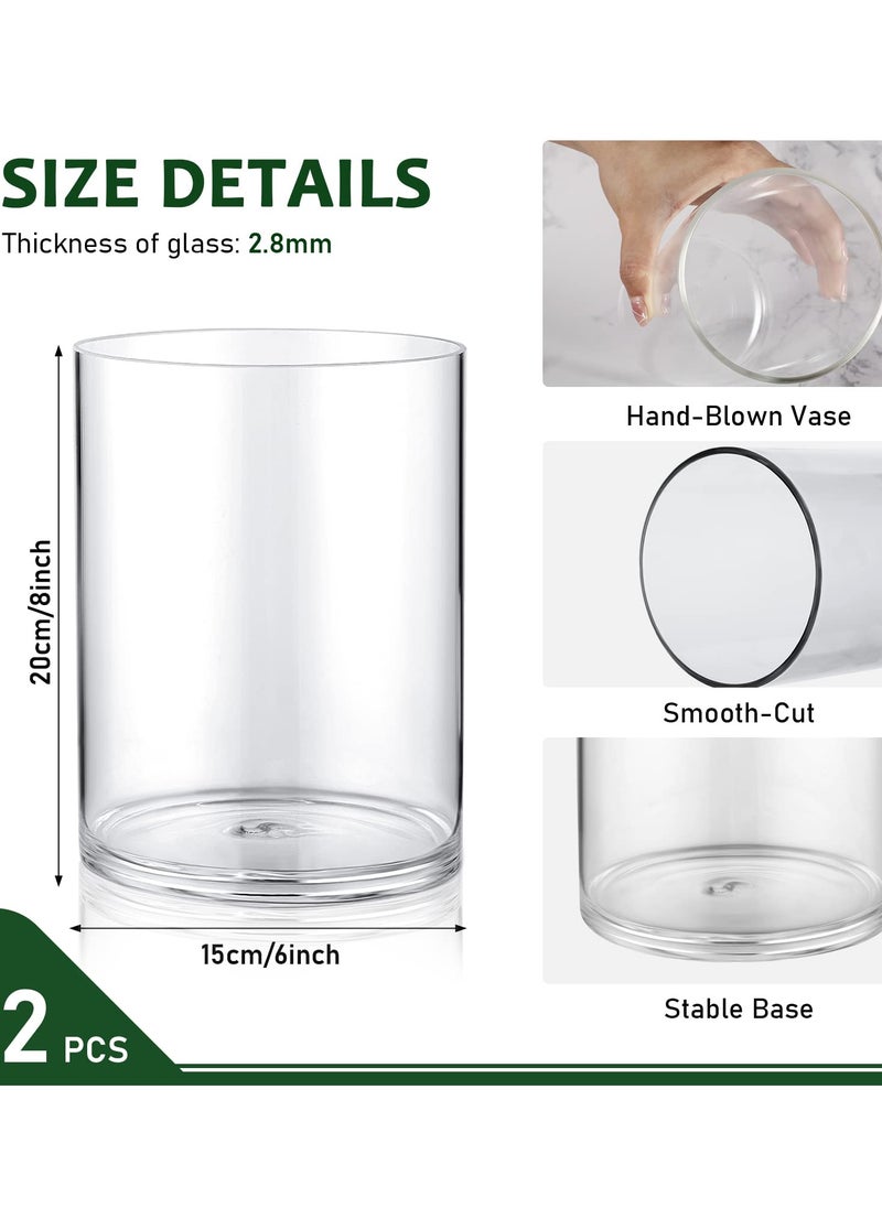 Excefore TERRIFI Set of 2 Flower Glass Vases, 8'' Tall, 6'' Opening Wide Cylinder Vases for Elegant Table Centerpieces, Weddings, Home Decor, and More  - Image 2