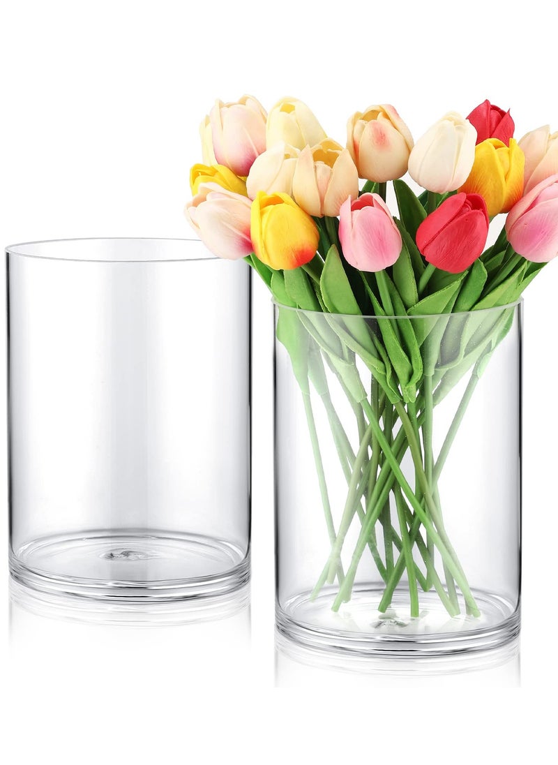 Excefore TERRIFI Set of 2 Flower Glass Vases, 8'' Tall, 6'' Opening Wide Cylinder Vases for Elegant Table Centerpieces, Weddings, Home Decor, and More  - Image 1