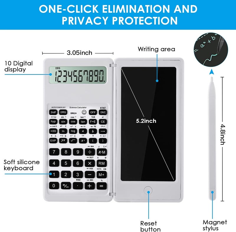 iPepul Scientific Calculators for Students, White Math Calculator with Notepad,10-Digit Large Screen, Classroom Must Haves for Middle High School Supplies & College (White) - Image 3