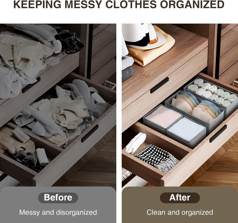 FLYNGO Non-Woven Foldable Drawer Organizer Clothes Organiser For Wardrobe, Closet Cubes Storage Box Socks, Bra, Tie, And Scarves, Set Of 4 (Greyclothing) - Image 4