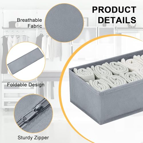 FLYNGO Non-Woven Foldable Drawer Organizer Clothes Organiser For Wardrobe, Closet Cubes Storage Box Socks, Bra, Tie, And Scarves, Set Of 4 (Greyclothing) - Image 2