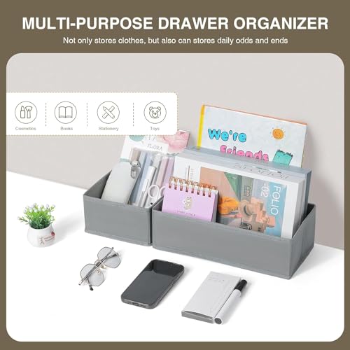 FLYNGO Non-Woven Foldable Drawer Organizer Clothes Organiser For Wardrobe, Closet Cubes Storage Box Socks, Bra, Tie, And Scarves, Set Of 4 (Greyclothing) - Image 5