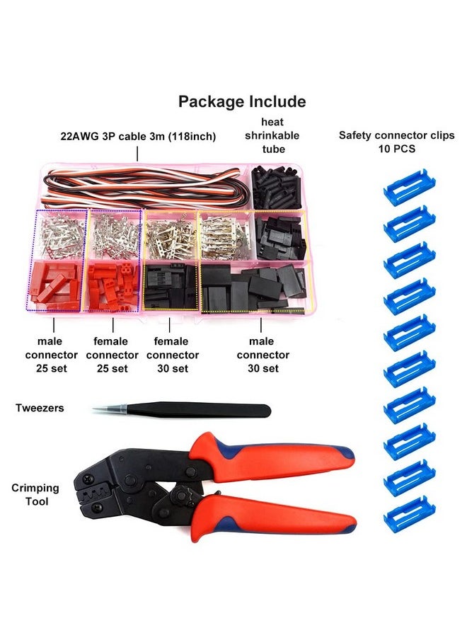 55 Sets Servo Plug Male Female Connector Crimp Pin Cable Kit with Crimping Tool Compatible JST SYP Futaba for Hitec Spektrum RC