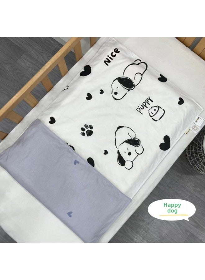 # غطاء مرتبة رياض الأطفال من القطن الخالص، غطاء مرتبة من القطن الكرتوني، غطاء لحاف ناعم من القطن، غطاء بسحاب - اللون: كلب سعيد [60 وسادة لحاف من الدرجة الأولى] - المواصفات: 135 × 55 سم - Image 1