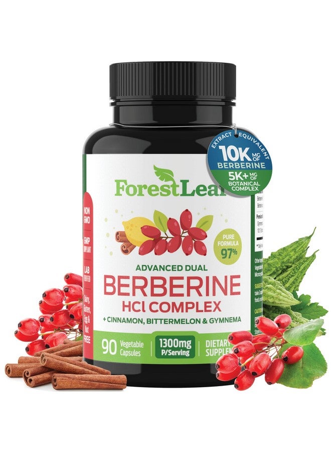 ForestLeaf مكمل بيربرين 1300 ملغ لكل حصة - 97% اختبار قوة عالية للغاية من بيربرين HCl مع قرفة سيلون، بطيخ مر، وجمنما، مستخلص 10:1 من مكملات البرباريس، إدارة الوزن، 90 كبسولة نباتية - Image 1