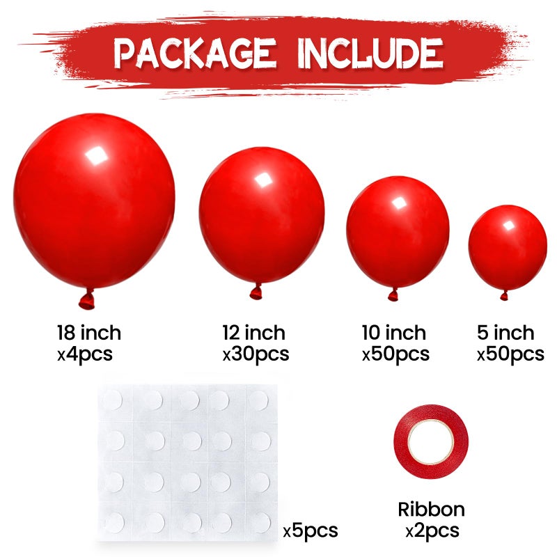 KUULBELA 134Pcs Red Balloons Different Sizes 5 10 12 18 Inch Red Balloon Garland Arch Kit, Latex Balloons for Birthday Wedding Baby Shower Party Decorations. - Image 2