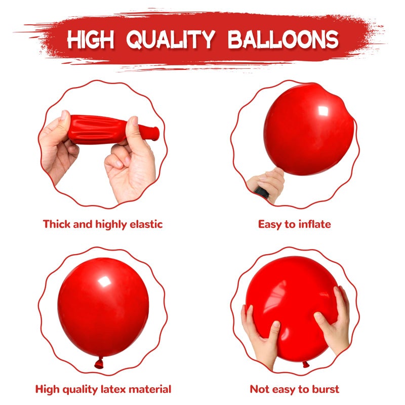 KUULBELA 134Pcs Red Balloons Different Sizes 5 10 12 18 Inch Red Balloon Garland Arch Kit, Latex Balloons for Birthday Wedding Baby Shower Party Decorations. - Image 3