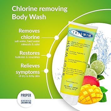 TRISWIM Chlorine Removal Body Wash After Swim Care Shower Gel Moisturising AntiChlorine Vegan Shower Gel For Swimmers Intensive Hydration Body Wash For Women Men Lime Mango 251ml - Image 2