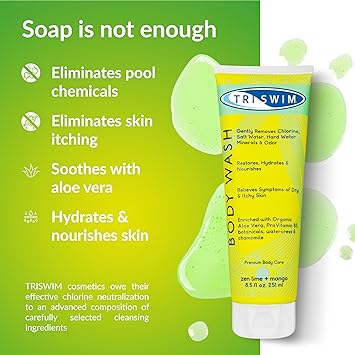 TRISWIM Chlorine Removal Body Wash After Swim Care Shower Gel Moisturising AntiChlorine Vegan Shower Gel For Swimmers Intensive Hydration Body Wash For Women Men Lime Mango 251ml - Image 4