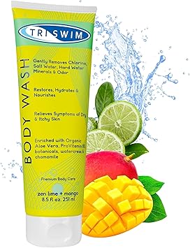 TRISWIM Chlorine Removal Body Wash After Swim Care Shower Gel Moisturising AntiChlorine Vegan Shower Gel For Swimmers Intensive Hydration Body Wash For Women Men Lime Mango 251ml - Image 1
