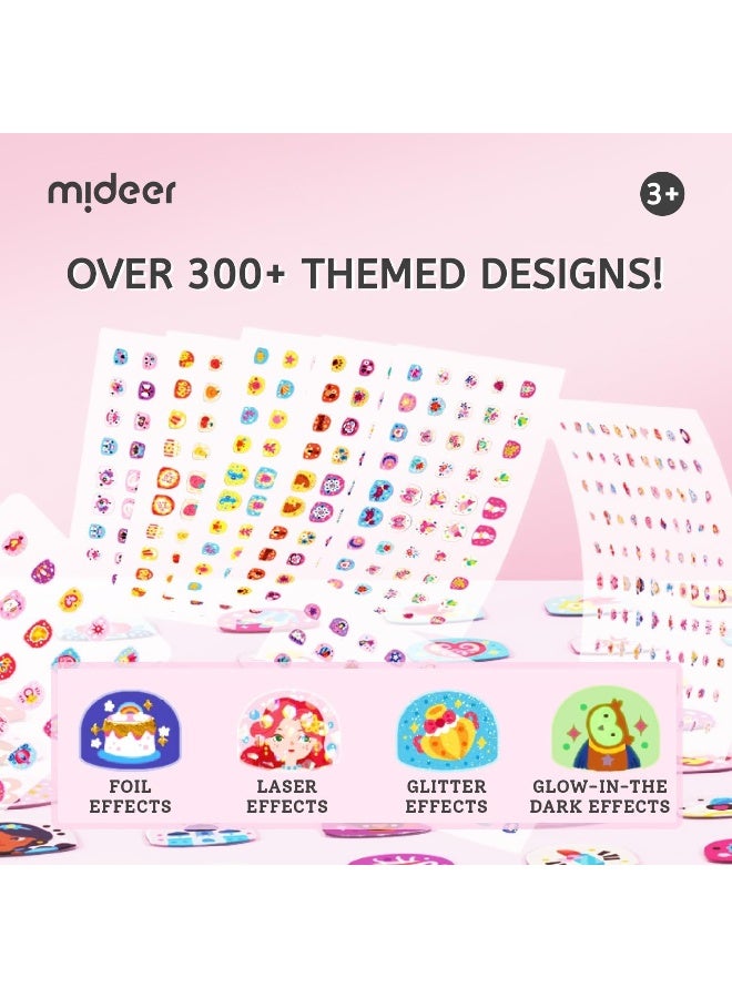MiDeer ملصقات أظافر ميدير للأطفال - حفلة الحلوى – 300 ملصق فن الأظافر للفتيات، تصاميم لامعة متلألئة بأشعة الليزر، مجموعة تزيين أظافر سهلة الإزالة، مجموعة لعب تجميل إبداعية للأطفال - Image 4