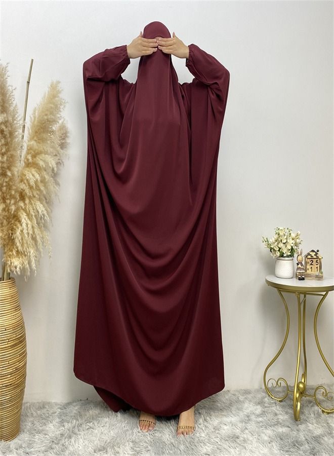 Loquat Simple Loose Solid Color Dress Abaya Red  - Image 1
