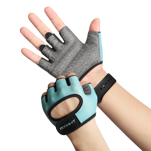 RYMNT Minimal Weight Lifting Gloves,Short Micro Workout Gloves Grip Pads with Full Palm Protection & Extra Grip for Men Women Weightlifting,Gym,Exercise Training.Aqua-Medium - Image 2