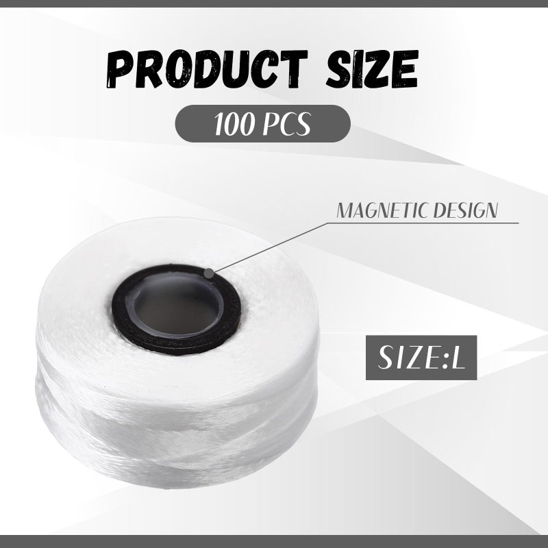 Maysing 100 Pcs Magnetic L Prewound Bobbins Polyester Prewound Bobbin Thread 70D for Commercial Home Embroidery and Sewing Machines(White) - Image 2