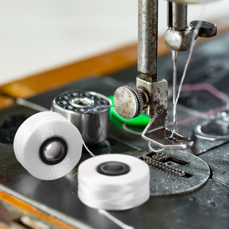 Maysing 100 Pcs Magnetic L Prewound Bobbins Polyester Prewound Bobbin Thread 70D for Commercial Home Embroidery and Sewing Machines(White) - Image 3
