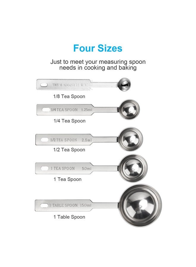 OstWony 5PCS OstWony Measuring Spoons Set, Includes 1/8, 1/4, 1/2 tsp, 1 tsp, 1 tbsp, Food Grade Stainless Steel Measuring Cups, Tablespoon and Teaspoon for Measure Liquid and Dry Ingredients - Image 2