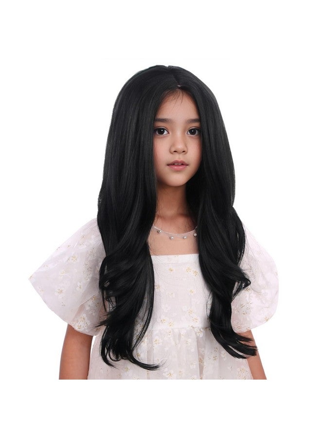 DUDUWIG Black Wigs For Kids Girls Long Black Wavy Curly Wig Black Middle Part Wigs Natural Synthetic Hair Wigs With Wig Net Include - Image 2