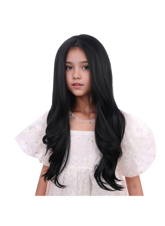 DUDUWIG Black Wigs For Kids Girls Long Black Wavy Curly Wig Black Middle Part Wigs Natural Synthetic Hair Wigs With Wig Net Include - Image 3