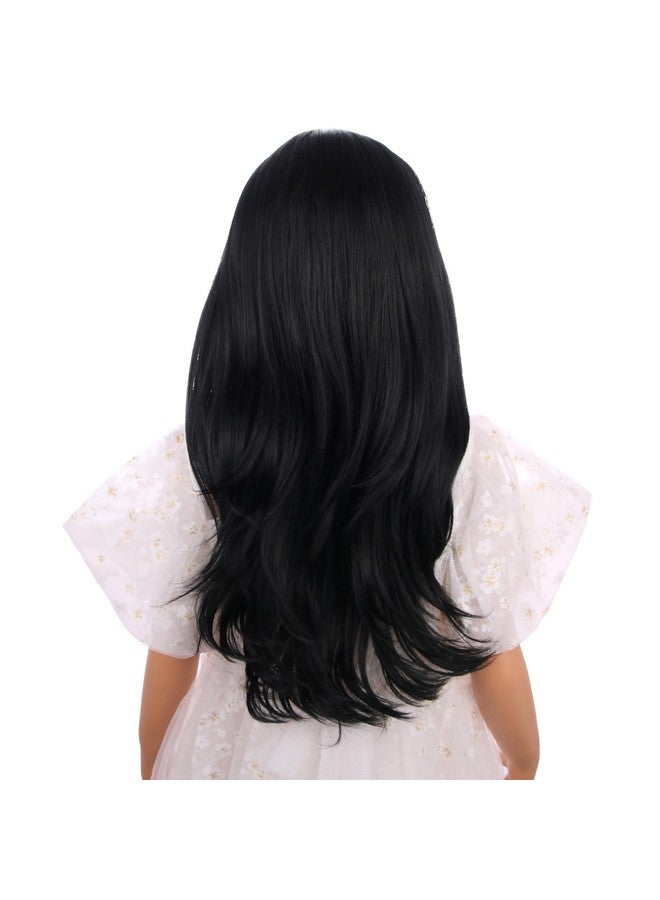 DUDUWIG Black Wigs For Kids Girls Long Black Wavy Curly Wig Black Middle Part Wigs Natural Synthetic Hair Wigs With Wig Net Include - Image 4