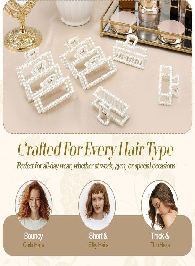 Canlierr 12 Pcs Pearl Hair Claw Clips Bulk for Women White Pearl Claw Barrettes for Thin Curly Thick Long Cute Non-slip Strong Hold Hair Styling Accessories for Bridesmaid Women Wedding (Rectangle) - Image 5
