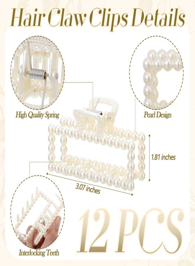 Canlierr 12 Pcs Pearl Hair Claw Clips Bulk for Women White Pearl Claw Barrettes for Thin Curly Thick Long Cute Non-slip Strong Hold Hair Styling Accessories for Bridesmaid Women Wedding (Rectangle) - Image 2