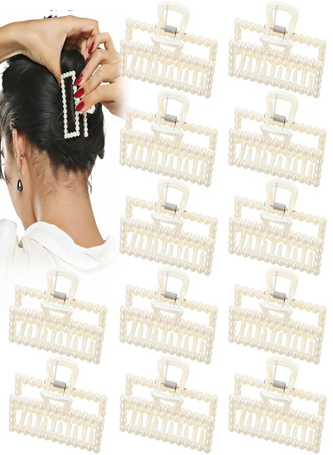 Canlierr 12 Pcs Pearl Hair Claw Clips Bulk for Women White Pearl Claw Barrettes for Thin Curly Thick Long Cute Non-slip Strong Hold Hair Styling Accessories for Bridesmaid Women Wedding (Rectangle) - Image 1