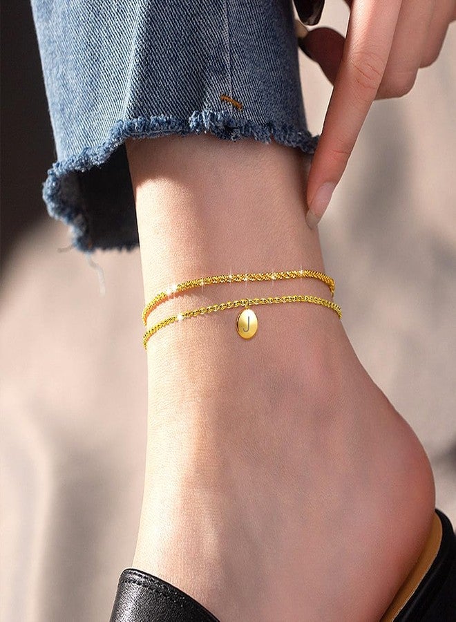 QJLE Initial Gold Anklets for Women Waterproof Womens Anklet Ankle Bracelets for Women Plus Size Ankle Bracelet Layered Beaded Anklet Gold Summer Beach Jewelry - Image 4