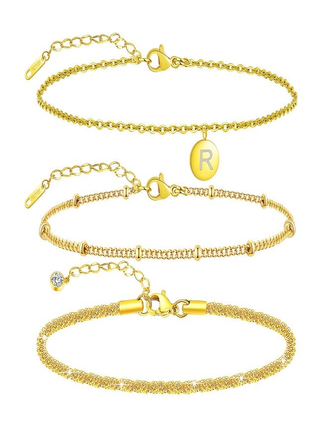QJLE Initial Gold Anklets for Women Waterproof Womens Anklet Ankle Bracelets for Women Plus Size Ankle Bracelet Layered Beaded Anklet Gold Summer Beach Jewelry - Image 1