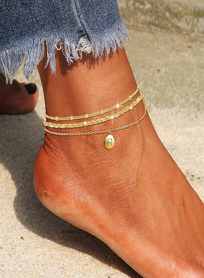 QJLE Initial Gold Anklets for Women Waterproof Womens Anklet Ankle Bracelets for Women Plus Size Ankle Bracelet Layered Beaded Anklet Gold Summer Beach Jewelry - Image 2