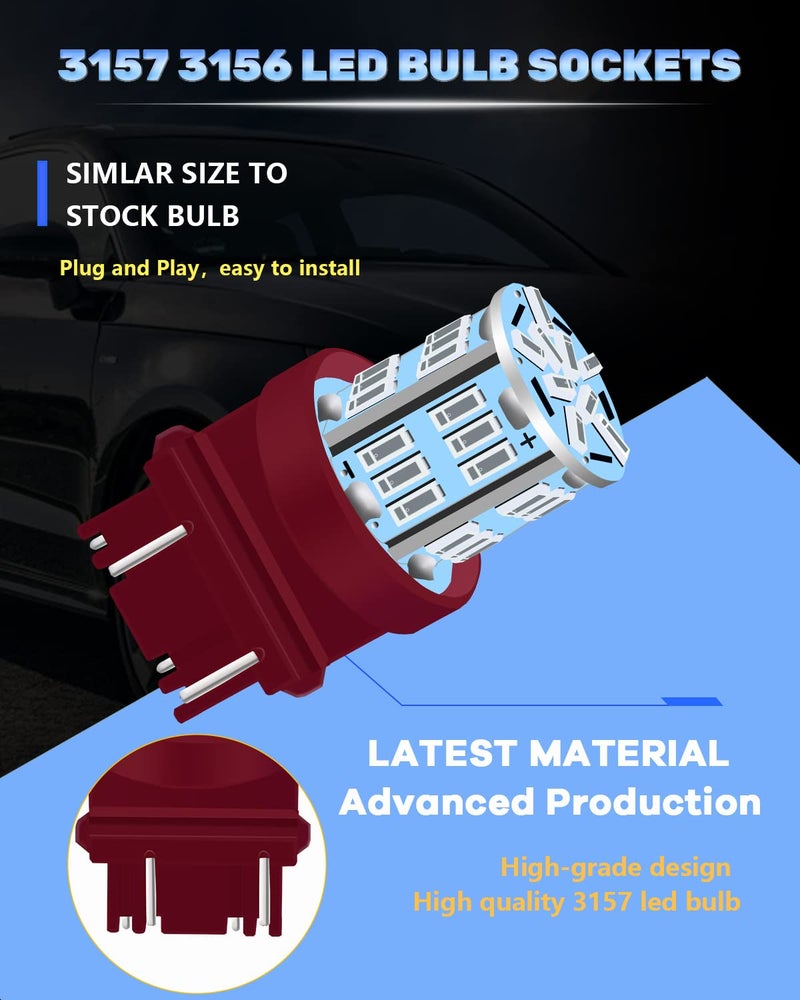 UNXMRFF 3157 LED Bulb Red Super Bright Brake Light Bulbs 3156 3157 LED Bulbs Tail Lights, 3156 3056 4057 4157 4157 3457 T25 LED Car Bulbs for Parking Side Marker Lights, Taillights, Pack of 10 - Image 4