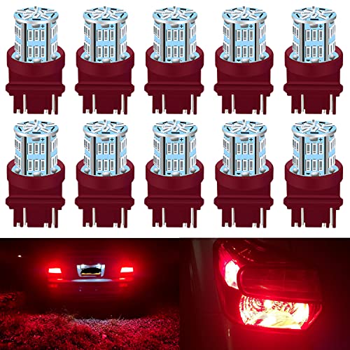 UNXMRFF 3157 LED Bulb Red Super Bright Brake Light Bulbs 3156 3157 LED Bulbs Tail Lights, 3156 3056 4057 4157 4157 3457 T25 LED Car Bulbs for Parking Side Marker Lights, Taillights, Pack of 10 - Image 1