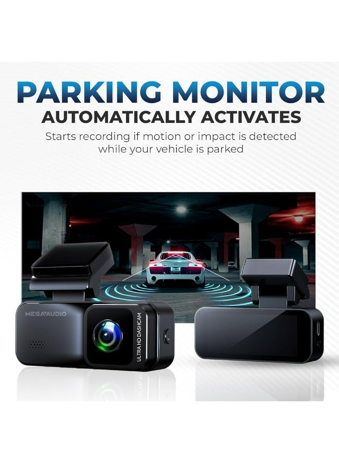 MEGAAUDIO 4K Front and Full HD Rear Dash Cam for Car with GPS and Arabic App – 24-Hour Recording - Image 3
