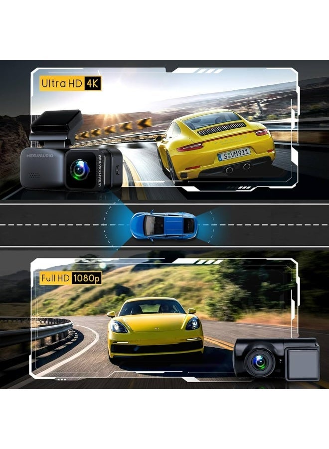 MEGAAUDIO 4K Front and Full HD Rear Dash Cam for Car with GPS and Arabic App – 24-Hour Recording - Image 4