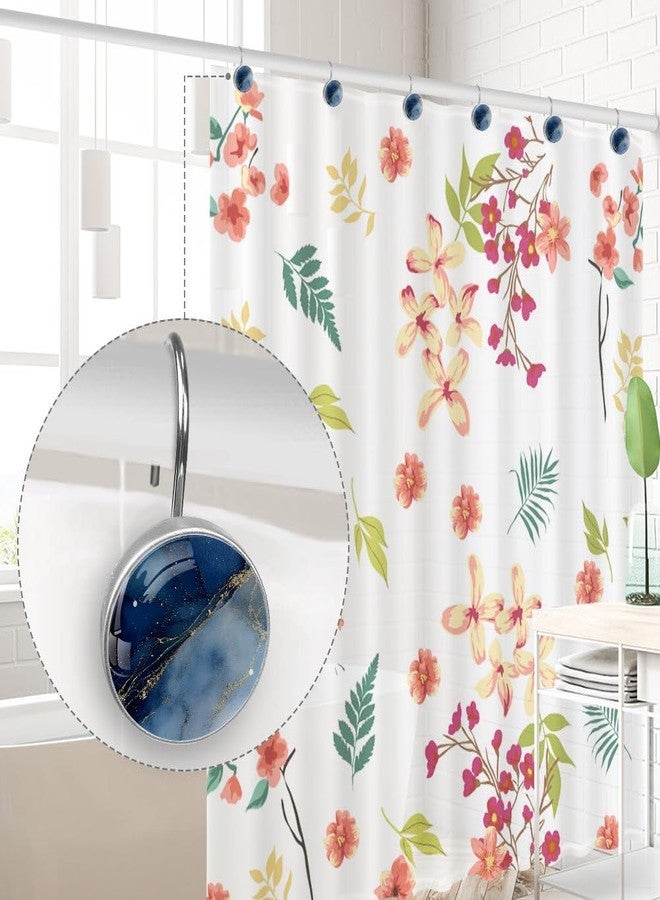 12 Pcs Shower Curtain Hooks, Dark Blue Gold Marble Rustproof Decorative Metal Round Shower Curtain Hangers Rings for Bathroom Bedroom Living Room Rods - Image 4