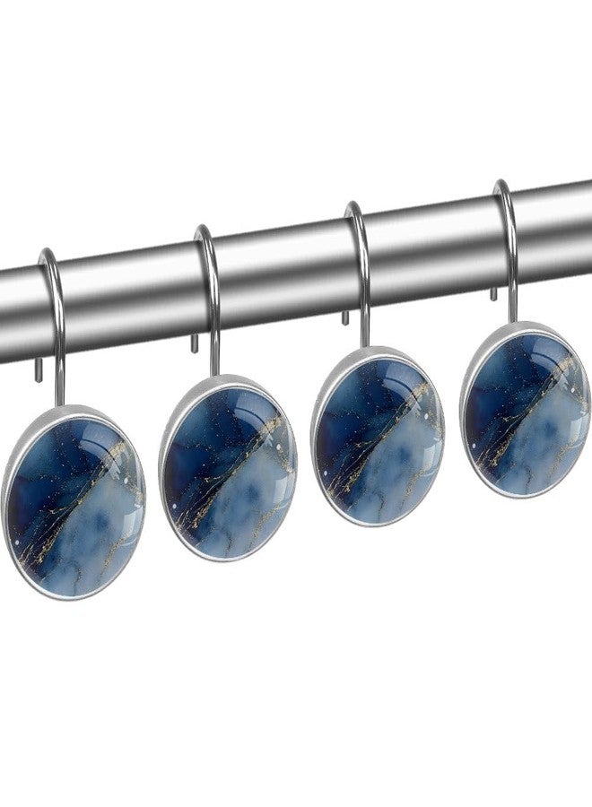12 Pcs Shower Curtain Hooks, Dark Blue Gold Marble Rustproof Decorative Metal Round Shower Curtain Hangers Rings for Bathroom Bedroom Living Room Rods - Image 2