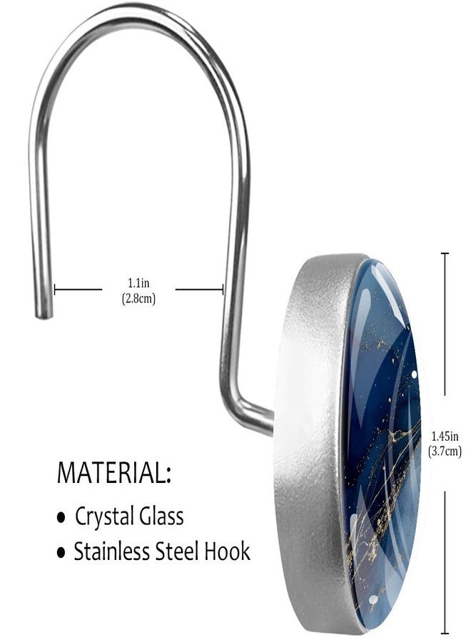 12 Pcs Shower Curtain Hooks, Dark Blue Gold Marble Rustproof Decorative Metal Round Shower Curtain Hangers Rings for Bathroom Bedroom Living Room Rods - Image 3