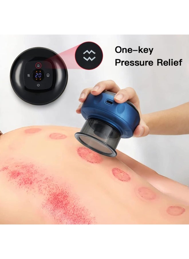 TIGER Electronic Cupping Therapy Massager with 12 Adjustable Suction Levels – Intelligent Vacuum Suction and Smart Heating Function – Portable Electric Gua Sha Tool for Full Body Pain Relief, Back, Neck & Muscle Recovery – Rechargeable & Cordless – Blue Color - Image 2