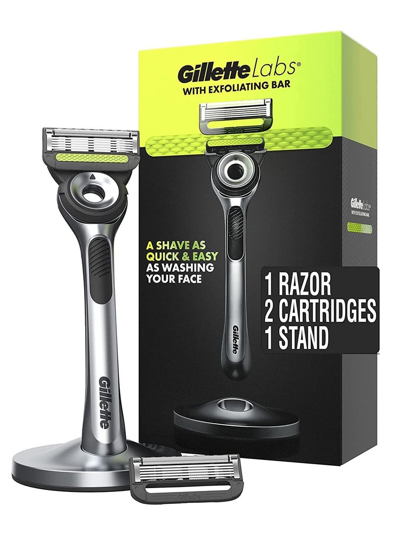 Gillette Men's Razor with Exfoliating Bar by Gillettelabs Shaving Kit for Men Includes 1 Handle 2 Razor Blade Refills and 1 Premium Magnetic Stand - Image 1