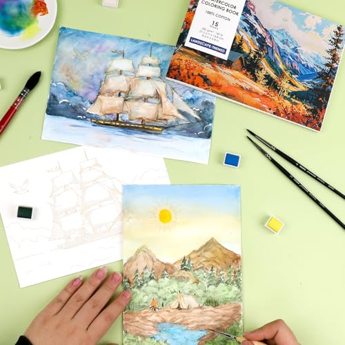 Grabie Watercolor Coloring Book, 15 Sheets A5 (8.3 x 5.8),Watercolor Book for Adults: Ignite Your Artistic Expression on 100% Cotton Paper (Land-Scape) - Image 3