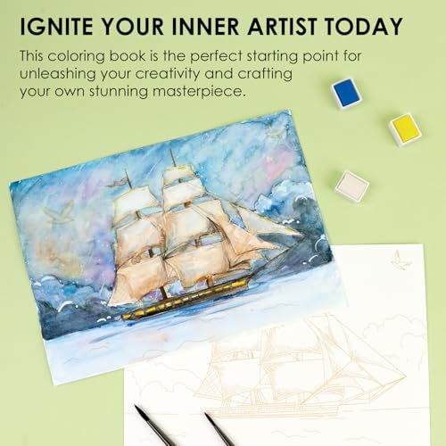 Grabie Watercolor Coloring Book, 15 Sheets A5 (8.3 x 5.8),Watercolor Book for Adults: Ignite Your Artistic Expression on 100% Cotton Paper (Land-Scape) - Image 5