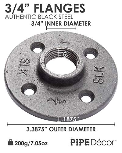 PIPE DECOR Floor Flange Fittings, 3/4 Inch, Black Malleable Iron, Set of 10 – Compatible with Standard 3/4" Pipes and Nipples, for Industrial Furniture, Shelves, and DIY Projects - Image 2