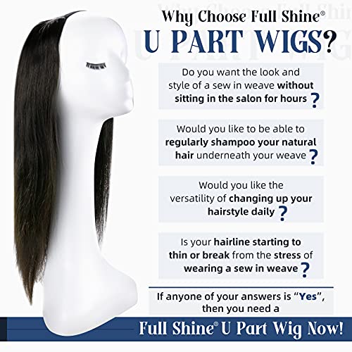 Full Shine U Part Human Hair Wig Natural Half Part Wig Human Hair Straight Off Black Hair Pieces 12 Inch One Piece Half Wigs for Women Human 115g - Image 5