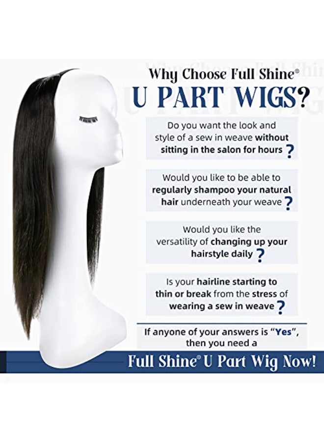 Full Shine U Part Human Hair Wig Natural Half Part Wig Human Hair Straight Off Black Hair Pieces 12 Inch One Piece Half Wigs for Women Human 115g - Image 4