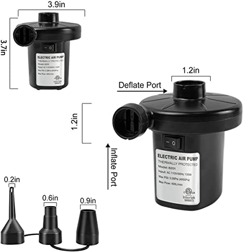 WEEFEESTAR Electric Air Pump for Inflatables, Air Mattress Pump Inflator Deflator Pumps with 3 Nozzles Pool Air Pump for Float Inflatables(130W) - Image 4