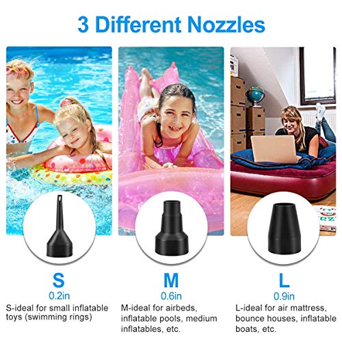 WEEFEESTAR Electric Air Pump for Inflatables, Air Mattress Pump Inflator Deflator Pumps with 3 Nozzles Pool Air Pump for Float Inflatables(130W) - Image 3