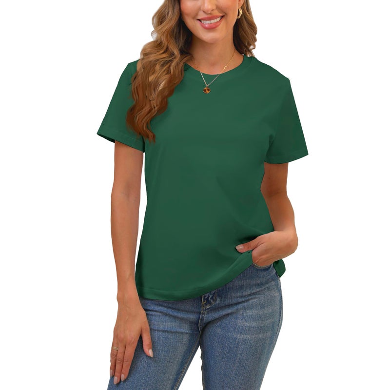 BJY 100% Cotton Women's Green Short Sleeve Crew Neck T-Shirt, Regular Fit Casual T Shirt Tops, Basic Tees, Tshirt, Tshirt - Image 1