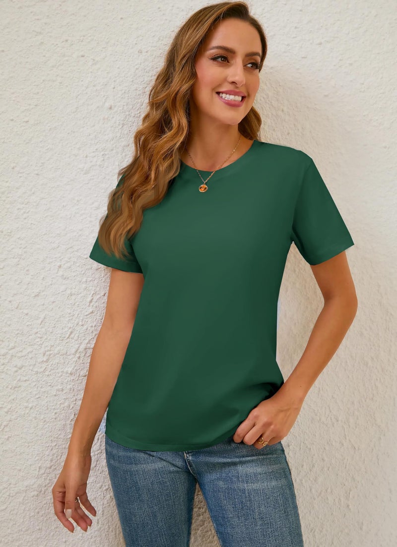 BJY 100% Cotton Women's Green Short Sleeve Crew Neck T-Shirt, Regular Fit Casual T Shirt Tops, Basic Tees, Tshirt, Tshirt - Image 4